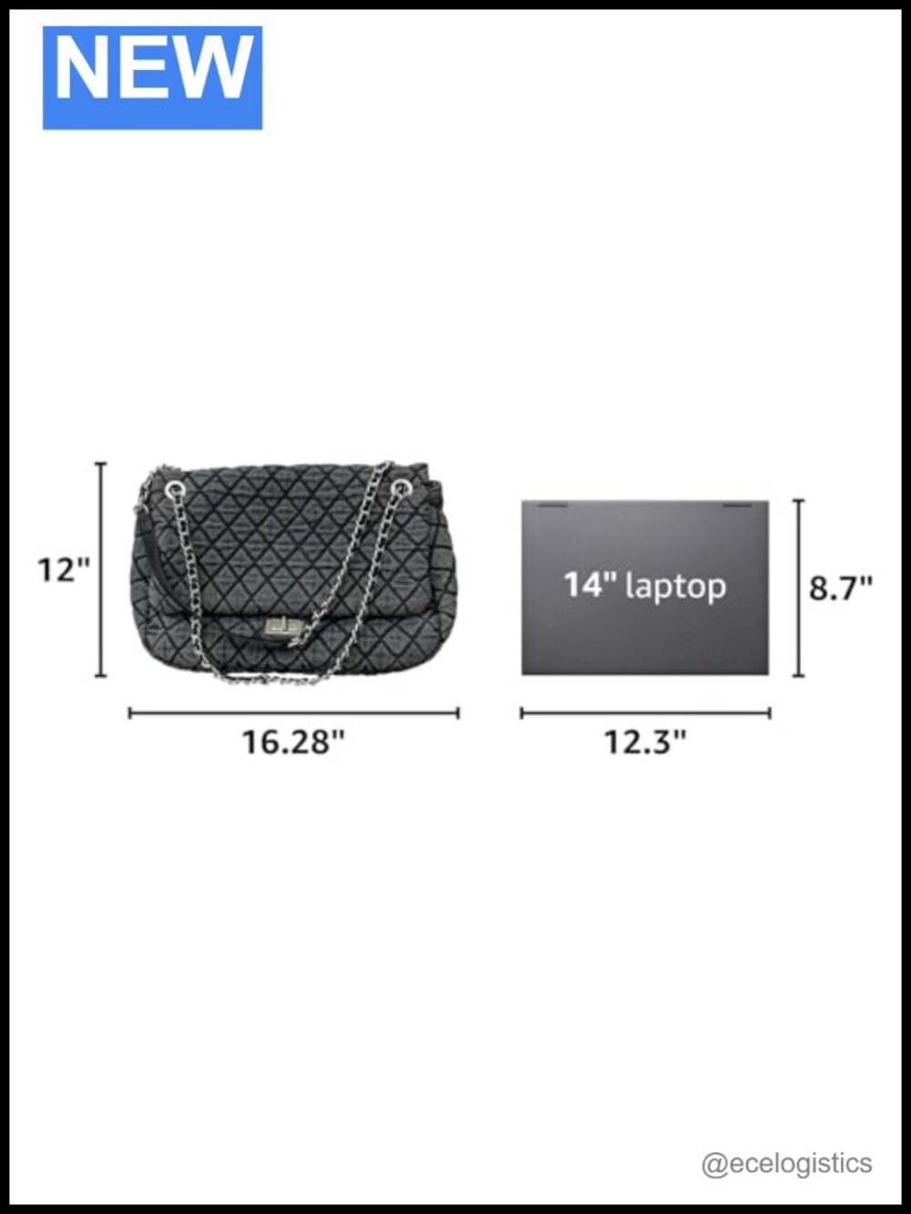 Washed Denim Tote Bag Retro Diamond Quilted Chain Strap Handbag - Picture 2 of 6